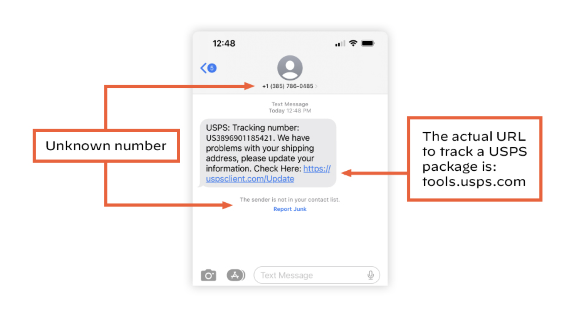 Capture d'écran d'une tentative de smishing