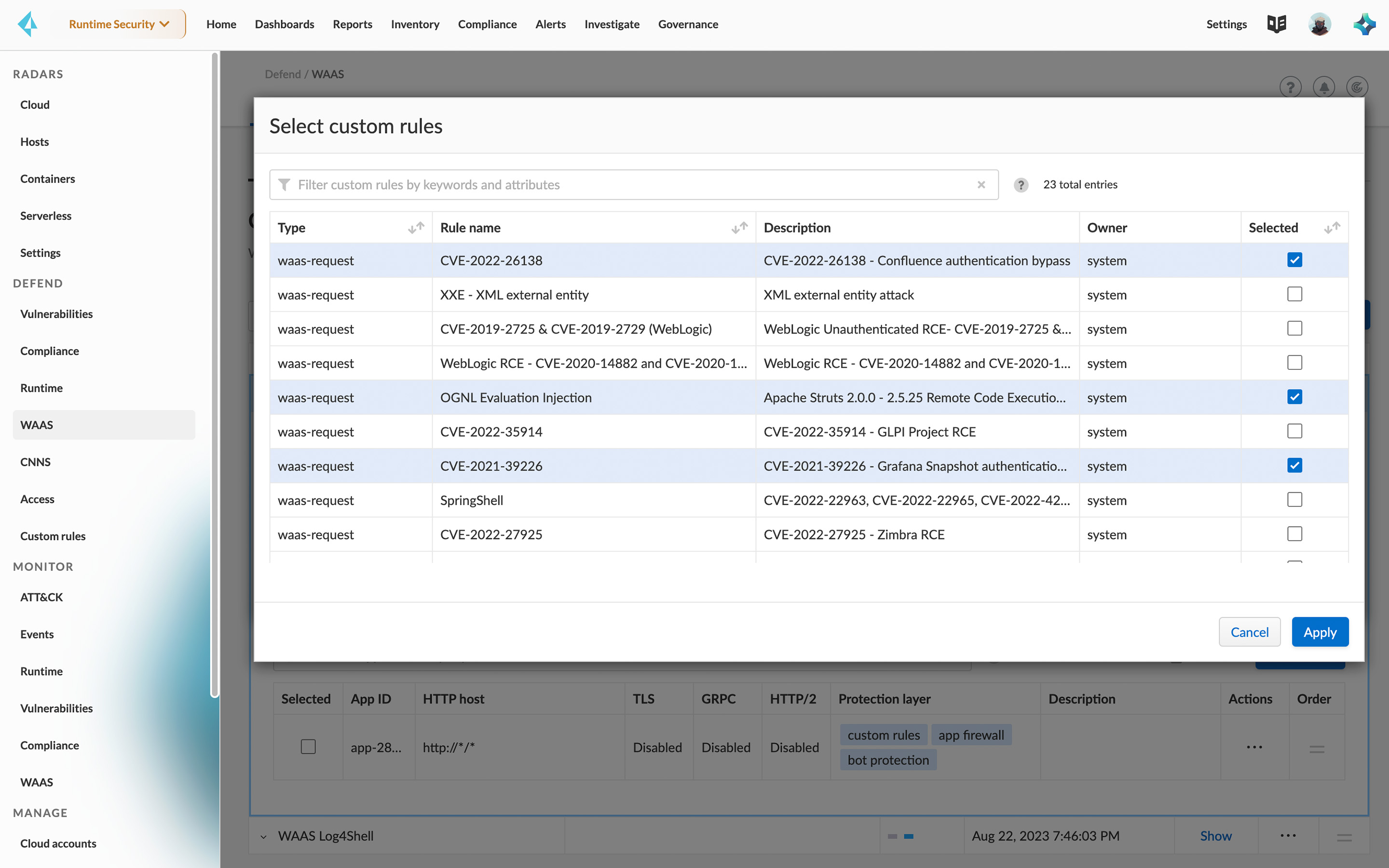 Création de politiques dynamiques (virtual patching)