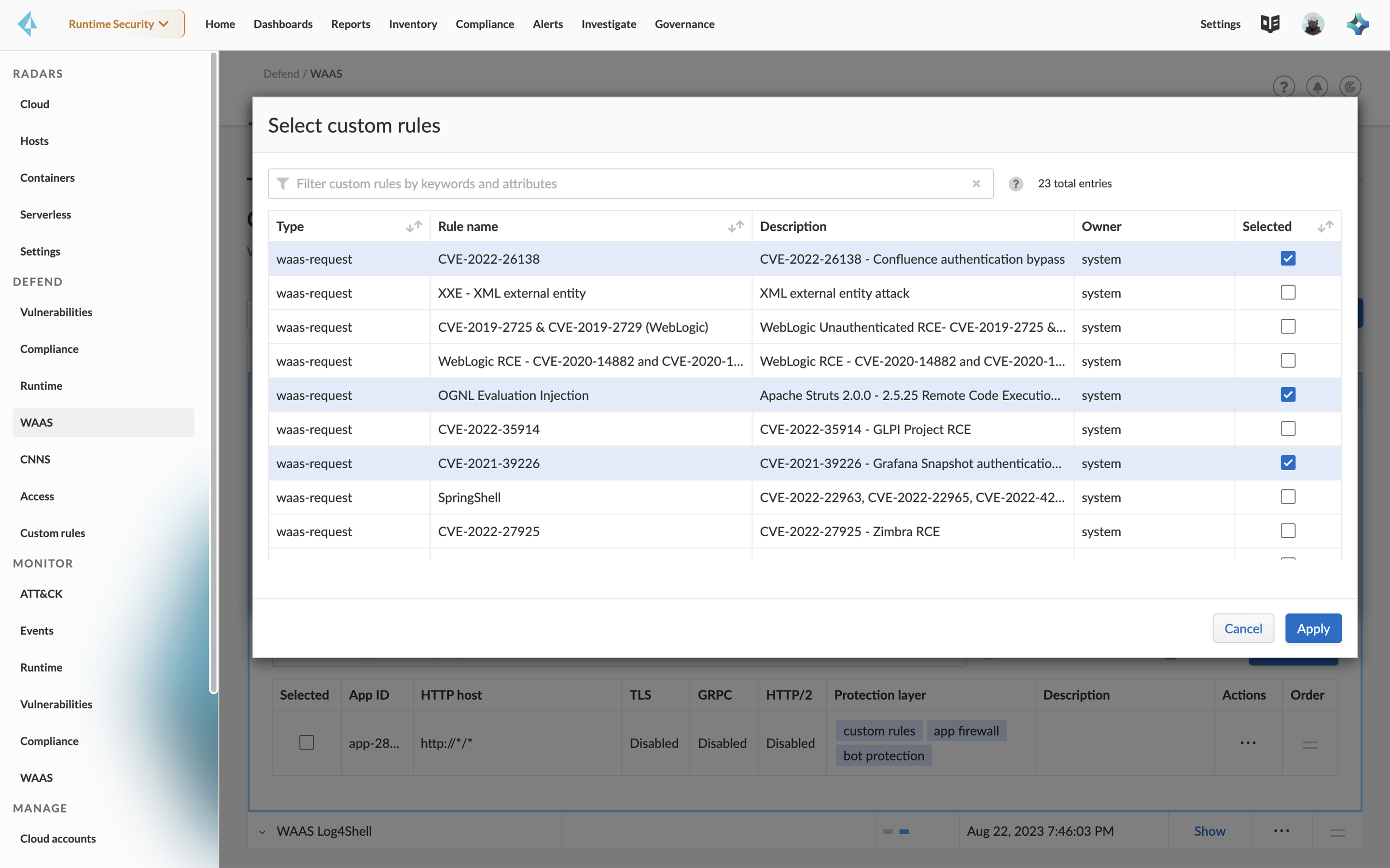 Création de politiques dynamiques (virtual patching)